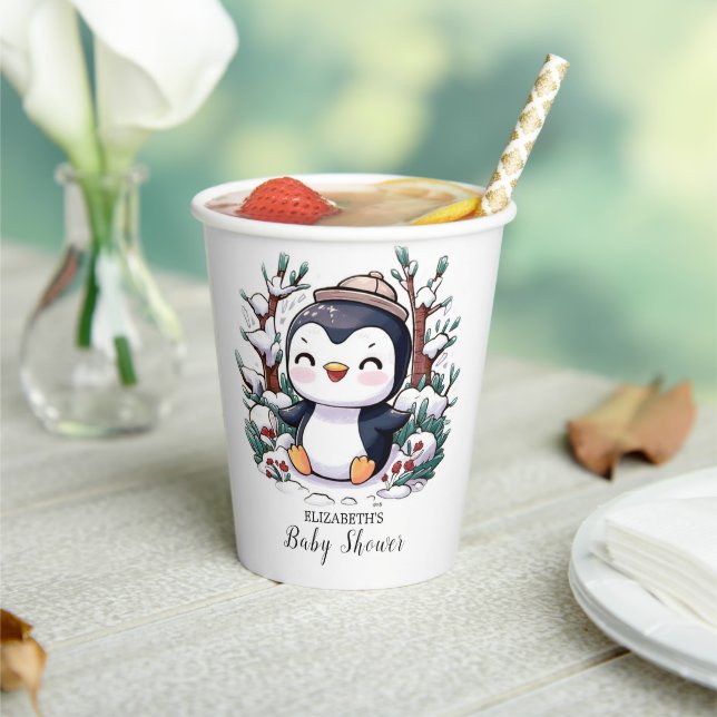 Schöne Hübsche Pinguin-Babydusche Pappbecher (In Situ)