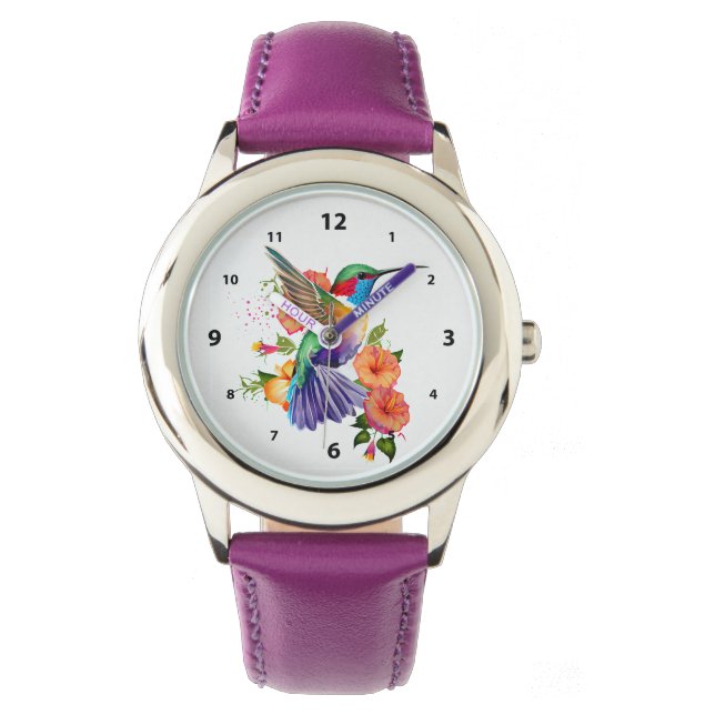 Schöne Hummingbird und Blume Armbanduhr (Vorderseite)