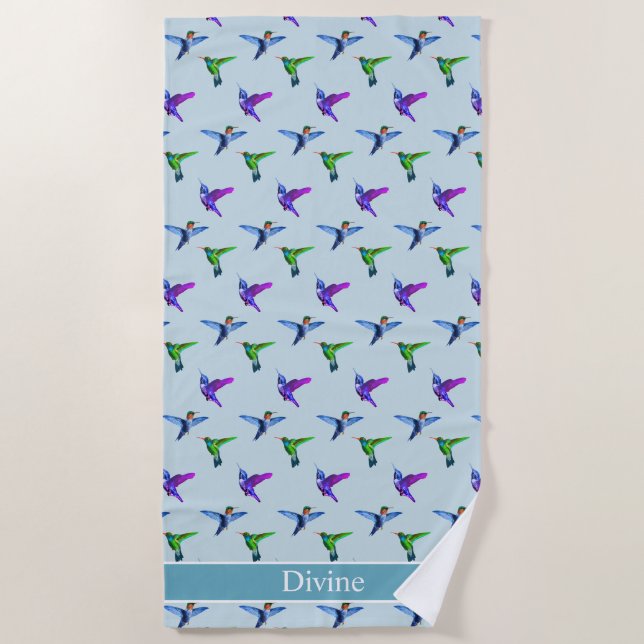 Schöne Hummingbirds auf Light Turquoise Blue Strandtuch (Vorderseite)