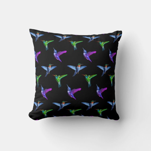 Schöne Hummingbirds auf schwarz Kissen (Vorderseite)