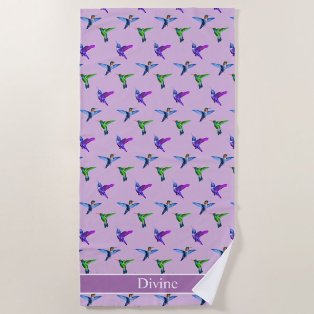 Schöne Hummingbirds auf Violet Strandtuch (Vorderseite)