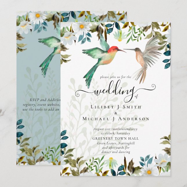 Schöne HUMMINGBIRDS Couple Wedding Einladung (Vorne/Hinten)