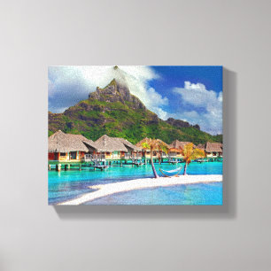 Schöne Hütten am Wasser in Bora Bora Leinwanddruck
