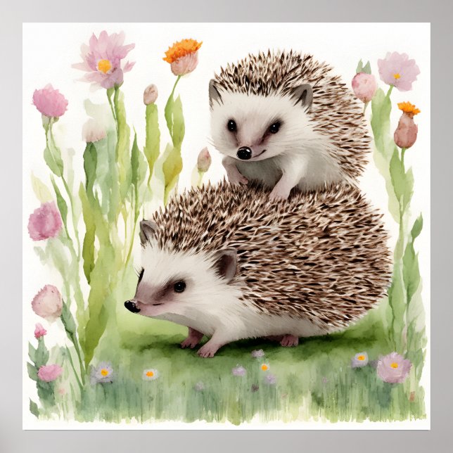 Schöne Igel mit Blume Poster (Vorne)