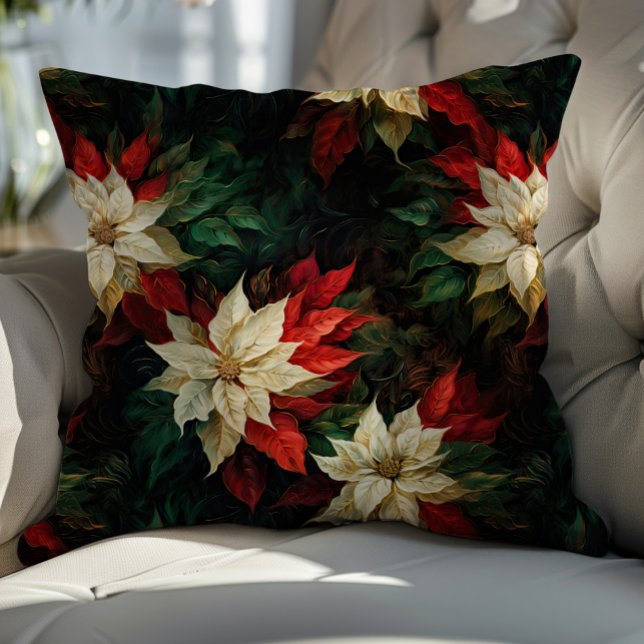 Schöne Illustration von White and Red Poinsettias Kissen (Von Creator hochgeladen)
