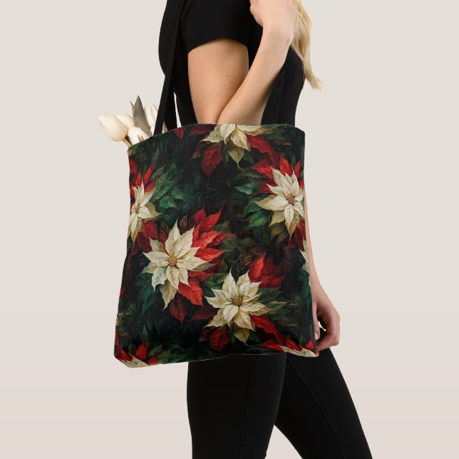 Schöne Illustration von White and Red Poinsettias Tasche (Von Nahem)