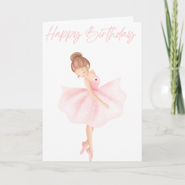 Schöne Illustrierte Kleine Ballerina Geburtstag Karte (Vorderseite)