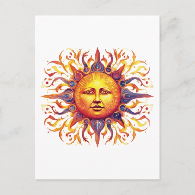 Schöne Illustrierte Sonne Postkarte (Vorderseite)