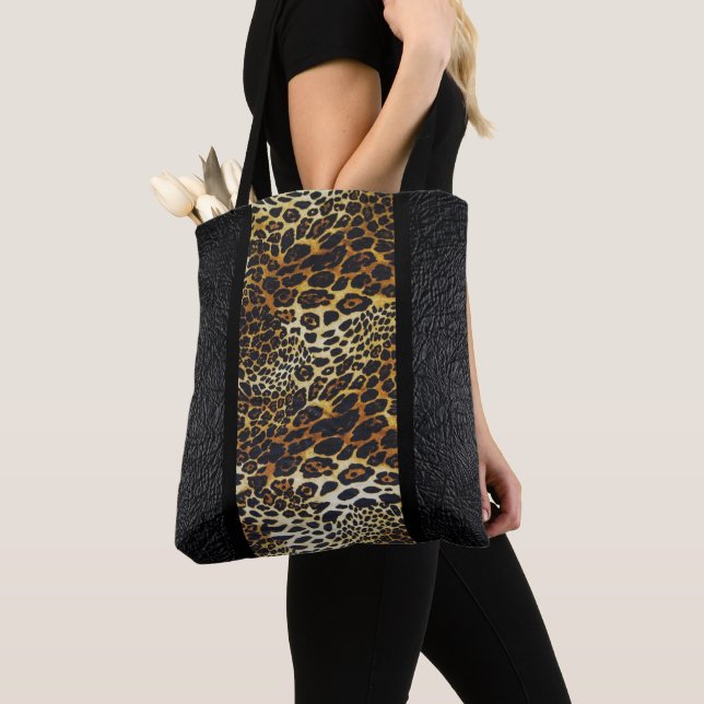 Schöne Imitate Black Leather & Leopard Print Tasche (Von Nahem)