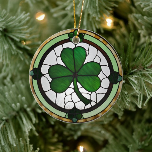 Schöne Imitate gestanztes Kleeblatt aus Glas Keramik Ornament (Baum)