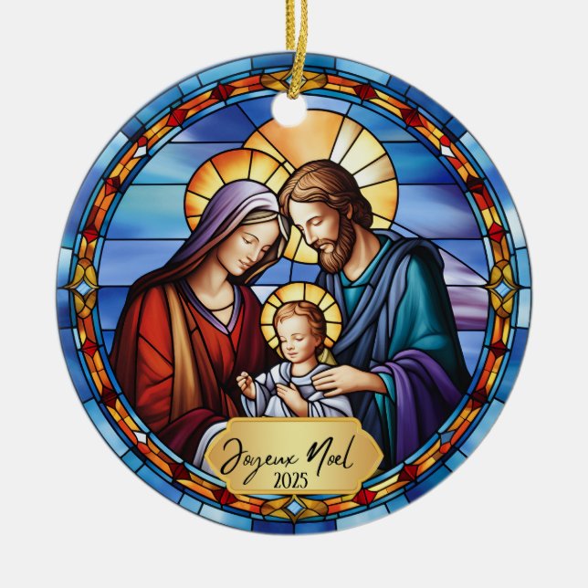 Schöne Imitate gesteinigt Glas Joyeux Weihnachten  Keramik Ornament (Vorne)