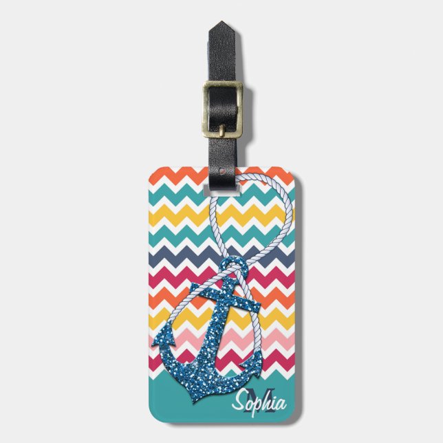 Schöne Imitate Glitzer nautischer Anker Unendlichk Gepäckanhänger (Vorderseite vertikal)