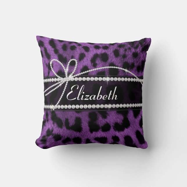 Schöne Imitate lila Schwarzer Leopardenprint Kissen (Vorderseite)
