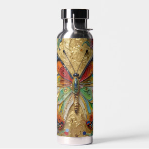 Schöne Impasto-Schmetterling & Blumen  Trinkflasche