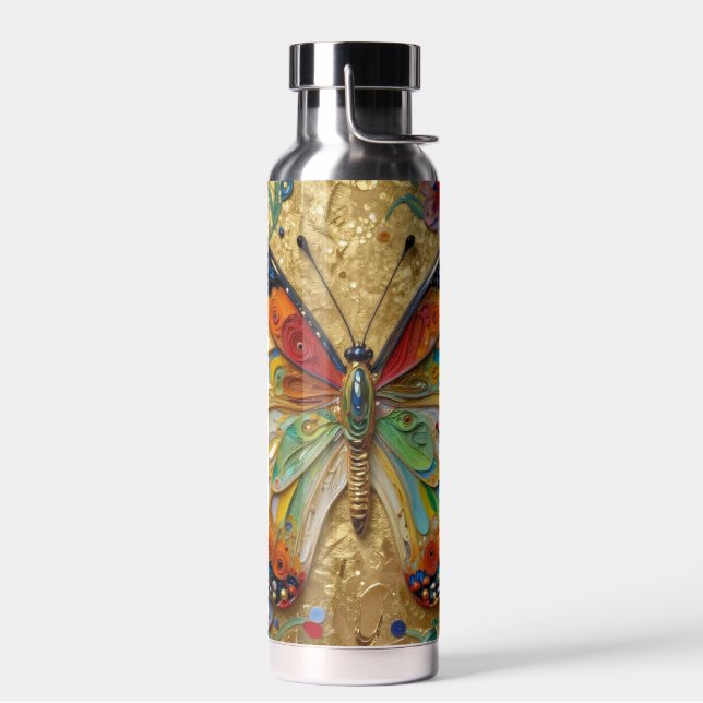 Schöne Impasto-Schmetterling & Blumen  Trinkflasche (Links)