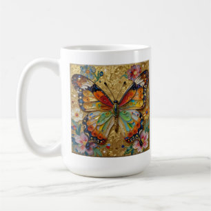 Schöne Impasto-Schmetterlinge und Blumen-Gedicht Kaffeetasse