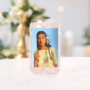 Schöne indianische Frau Indigene Kleidung Dosenglas