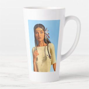 Schöne indianische Frau Indigene Kleidung Milchtasse