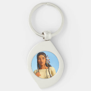 Schöne indianische Frau Indigene Kleidung Schlüsselanhänger