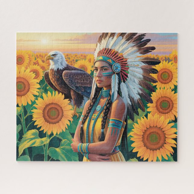 Schöne indianische Frau mit Adler (Horizontal)