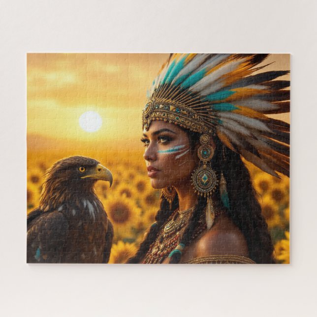 Schöne indianische Frau mit Krähe (Horizontal)