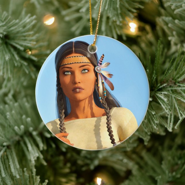 Schöne indigene Amerikanerin Keramik Ornament (Baum)