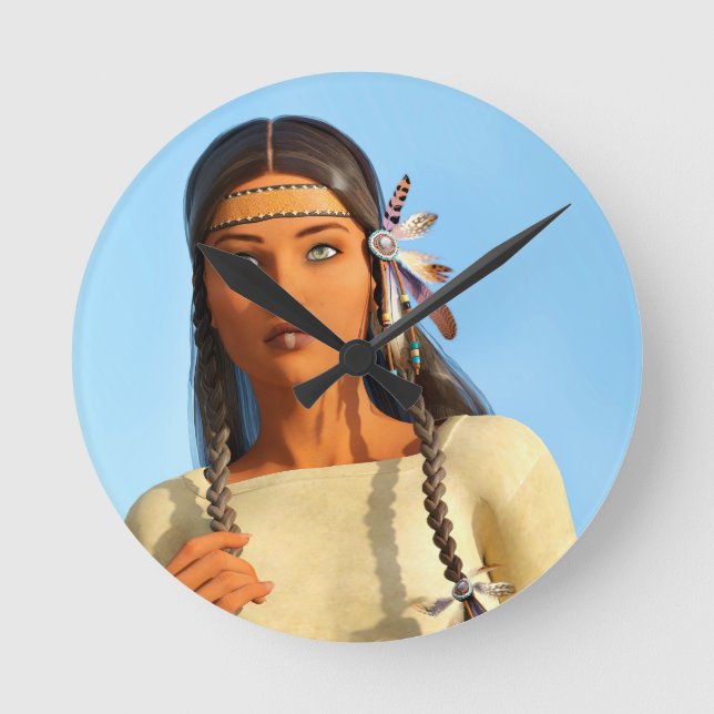 Schöne indigene Amerikanerin Runde Wanduhr (Vorderseite)