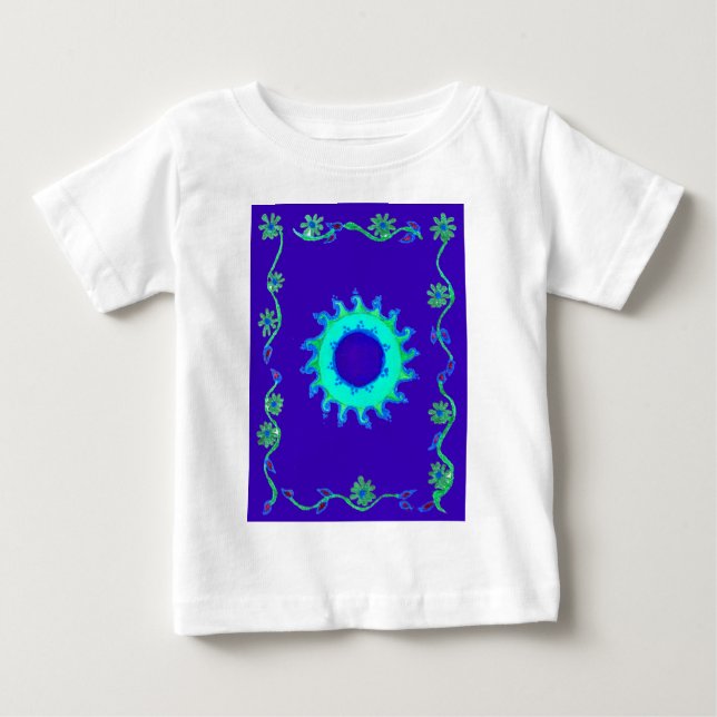 Schöne Iridescent Blue Floral Art Ölgemälde Baby T-shirt (Vorderseite)