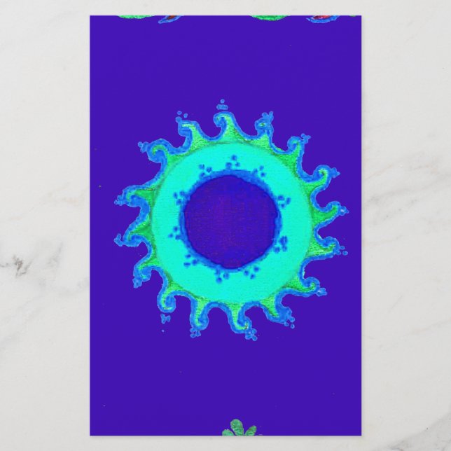 Schöne Iridescent Blue Floral Art Ölgemälde Briefpapier (Vorderseite)