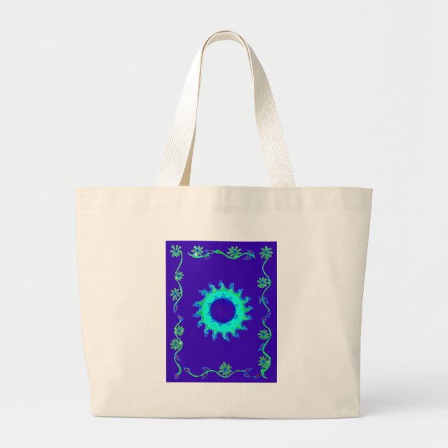 Schöne Iridescent Blue Floral Art Ölgemälde Jumbo Stoffbeutel (Vorne)