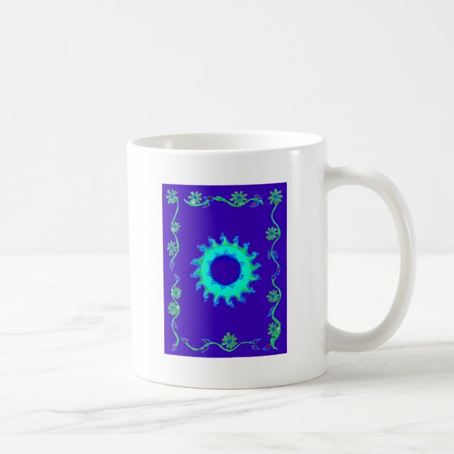 Schöne Iridescent Blue Floral Art Ölgemälde Kaffeetasse (Rechts)