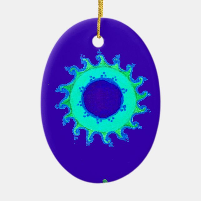 Schöne Iridescent Blue Floral Art Ölgemälde Keramik Ornament (Vorne)