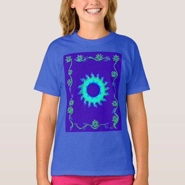 Schöne Iridescent Blue Floral Art Ölgemälde T-Shirt (Vorderseite)