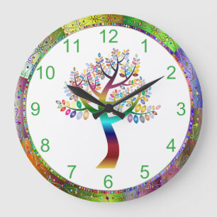 Schöne Iridescent Rainbow Tree Boho Bohemisch Große Wanduhr