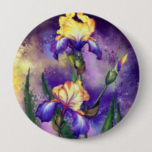 Schöne Iris Blume - Aquarellmalerei Kunst Button