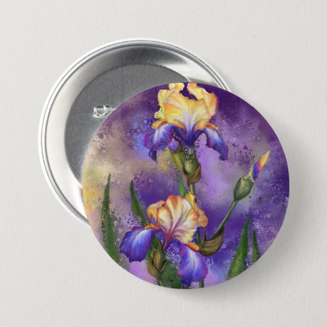 Schöne Iris Blume - Kunstmalerei Button (Vorne & Hinten)