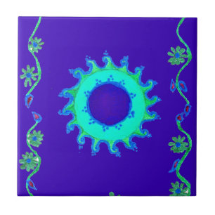Schöne irisierende blaue Blumen-Kunst-Ölgemälde Fliese