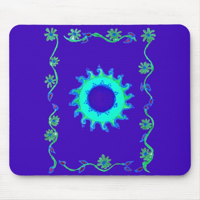 Schöne irisierende blaue Blumen-Kunst-Ölgemälde  Mousepad (Vorne)
