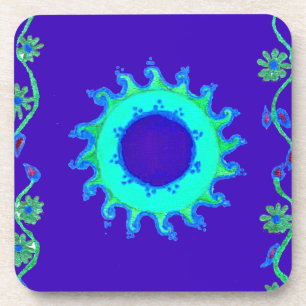 Schöne irisierende blaue Blumen-Kunst-Ölgemälde Untersetzer