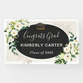 Schöne Ivory Green Floral Graduation Party Banner
