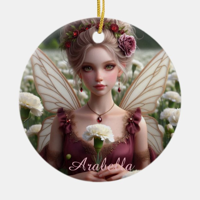 Schöne Januar Fairy in den Nelken Keramik Ornament (Vorne)