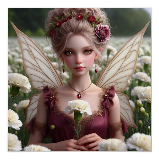 Schöne Januar Fairy in den Nelken Poster (Vorderseite)