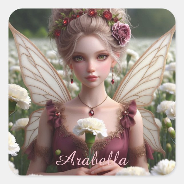 Schöne Januar Fairy in den Nelken Quadratischer Aufkleber (Vorderseite)