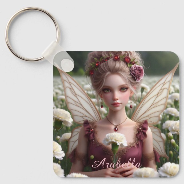 Schöne Januar Fairy in den Nelken Schlüsselanhänger (Vorderseite)