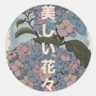 Schöne japanische Blumen Runder Aufkleber