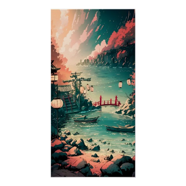 Schöne japanische Hafenlandschaft Poster (Vorderseite)