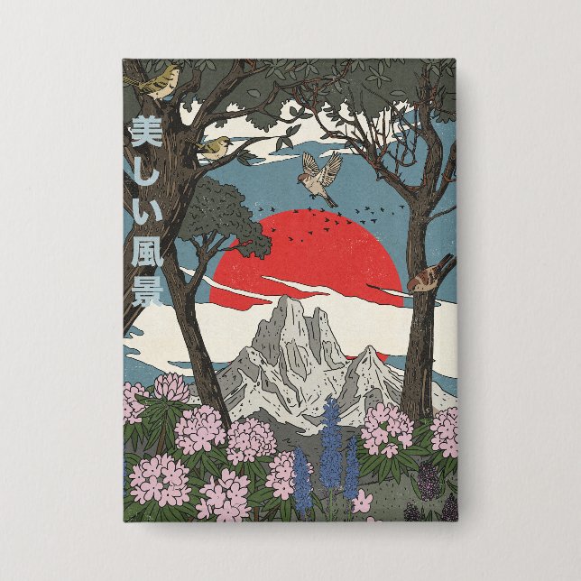 Schöne japanische Landschaft Button (Vorderseite)