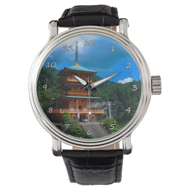 Schöne japanische Pagoda & Waterfall Armbanduhr (Vorderseite)