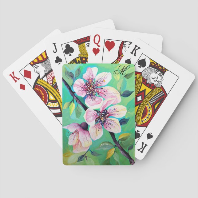 Schöne japanische Sakura Kirschbaum Blume sind zwe Spielkarten (Rückseite)
