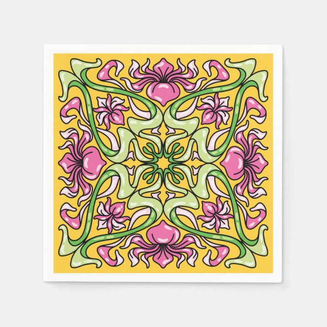 Schöne Jugendstil-Kachel mit Iris-Blume Serviette (Vorderseite)